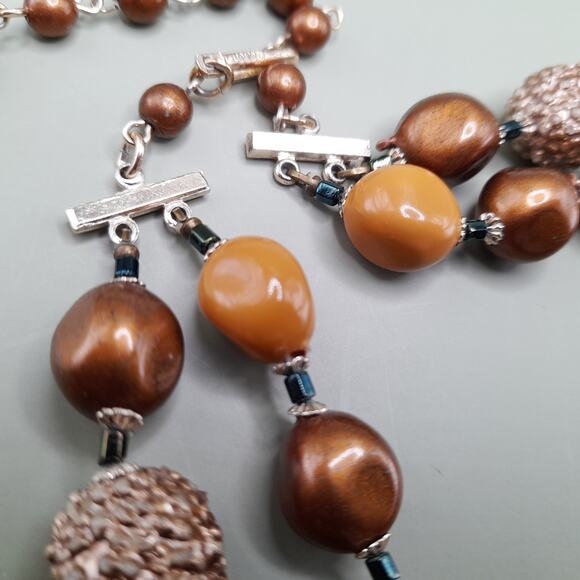 Vintage Japan Taupe Art Bead Necklace, Two Strands, 1950s, 23 Inches - Picture 7 of 14